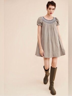 Free People Poet Dress Blue Gingham Small
